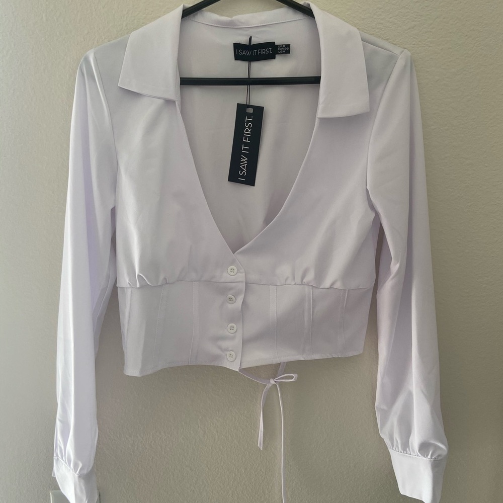 Cropped button-up blouse with corset detail